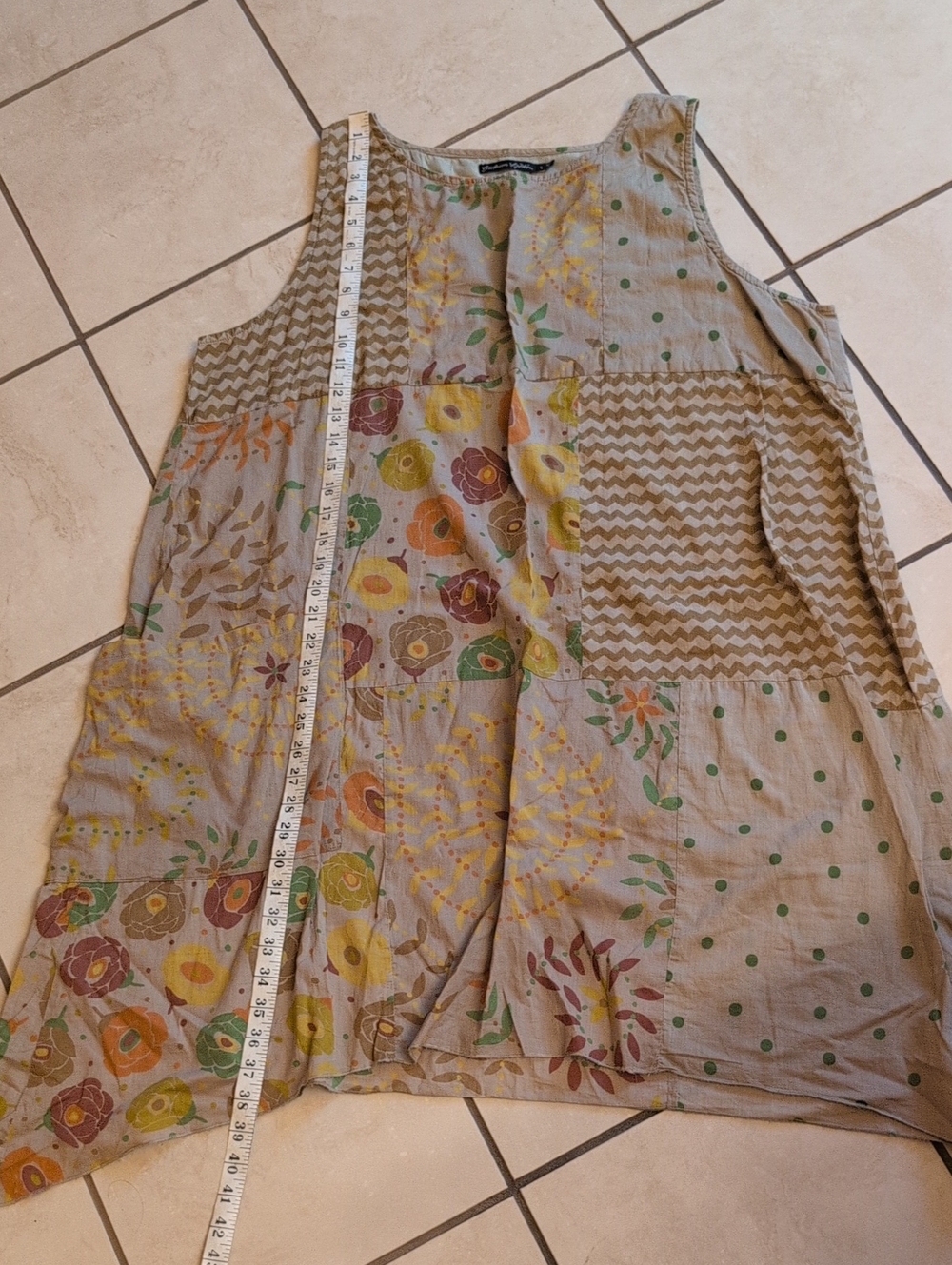 Gudrun Sjoden Skirt Set Two Piece Tunic Tan Floral Patchwork Lagenlook Cotton L - Picture 9 of 11